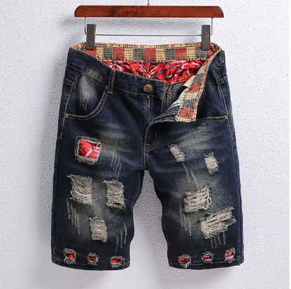 Men's Retro Ripped Five-Point Shorts